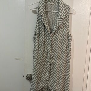 Whimsy + Row Green and White Checkered Button Down Dress